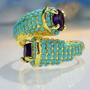 Faux Turquoise Amethyst Ring Gold Tone Sz 8 Pretty